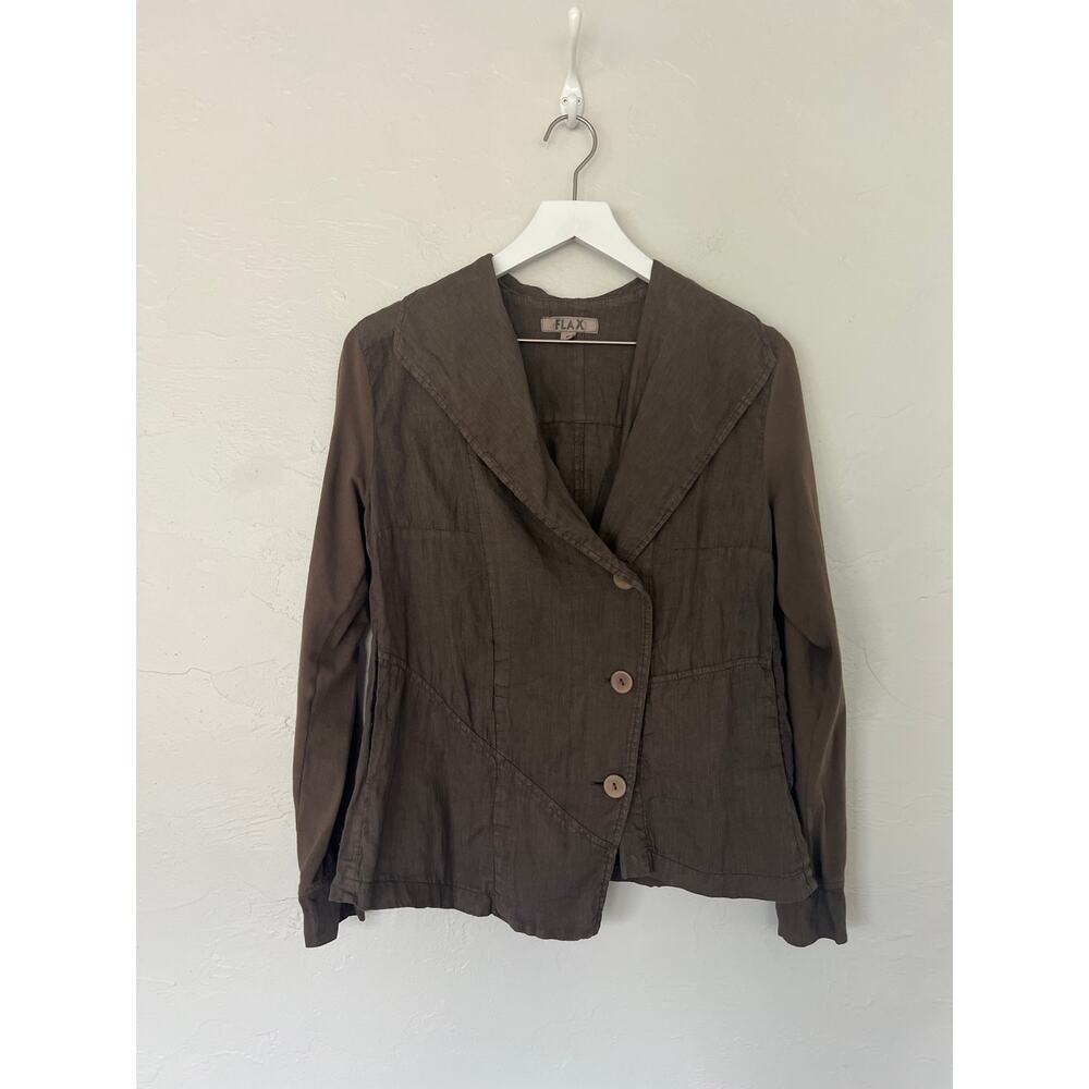 FLAX Linen Jacket Petite P Brown Button Front Lagenlook Made Lithuania